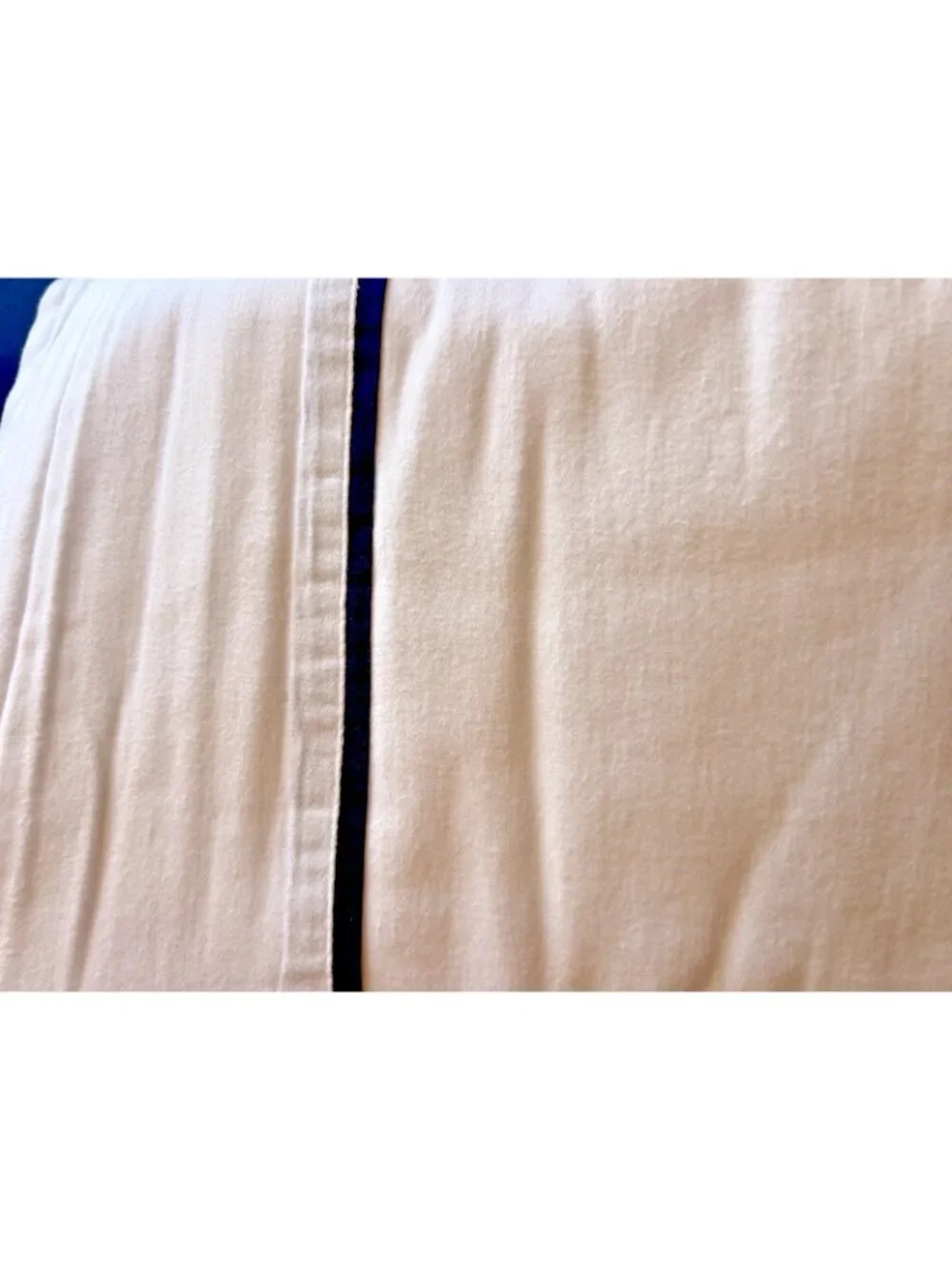 FULL Double Flat Sheet White Brushed Cotton Navy Blue Top Detail 82